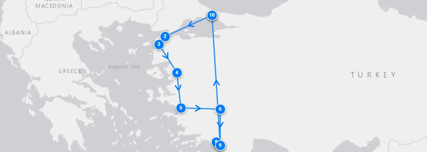 Anzac Day & Mediterranean By Gulet route map